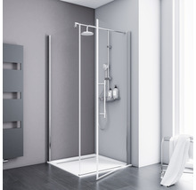 Drehtür mit Seitenwand Schulte ExpressPlus Alexa Style 2.0 900x900x1920 mm Echtglas Klar hell alunatur mit schmutzabweisender Glasbeschichtung