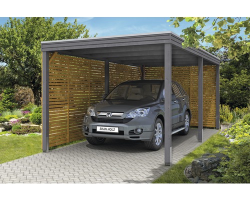 Einzelcarport SKAN HOLZ Cubus-Form mit Seiten- und Rückwand 294x574 cm grau