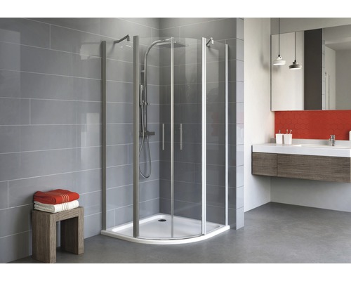 Runddusche mit Drehtür Schulte ExpressPlus Alexa Style 2.0 Radius 500 mm 900x900x1920 mm Echtglas Klar hell alunatur