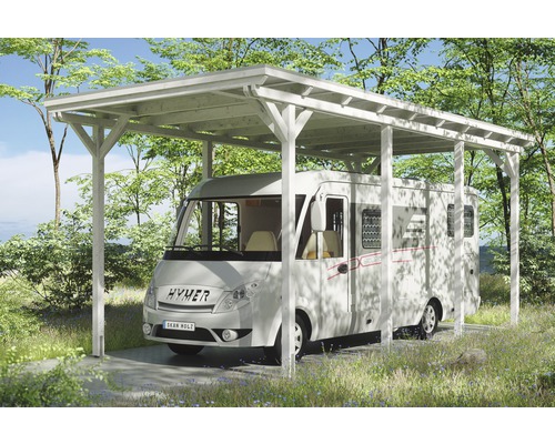 Einzelcarport SKAN HOLZ Emsland inkl. Regenrinne 404x846 cm weiß Wohnmobil unter einem Holzcarport im Freien