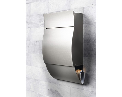 Briefkasten aus Edelstahl mit Zeitungsfach zur Wandmontage