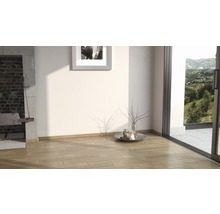 Heller Raum mit Holzboden, Grillkamin, Bild und Dekoration