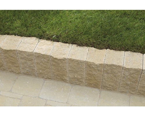 Garten mit Rasen und einer niedrigen Mauer aus Stein
