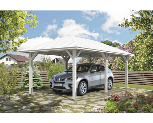 Einzelcarport SKAN HOLZ Taunus mit Pfostenankern 374x656 cm weiß