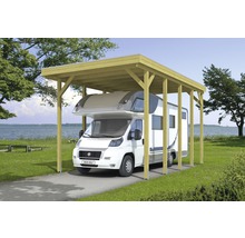 Wohnmobil unter einem Carport aus Holz