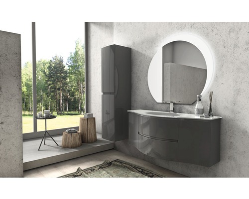 Modernes Badezimmer mit Waschtisch, Spiegelschrank und Säulenschrank für ein stilvolles Ambiente