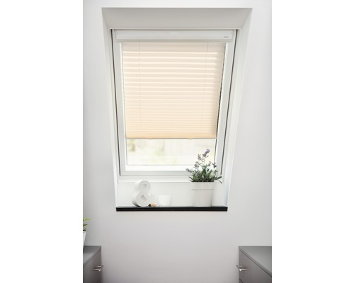 Lichtblick Plissee-Faltstore Haftfix C02 creme Dachfenster mit beigem Plissee-Rollo zur Verdunkelung