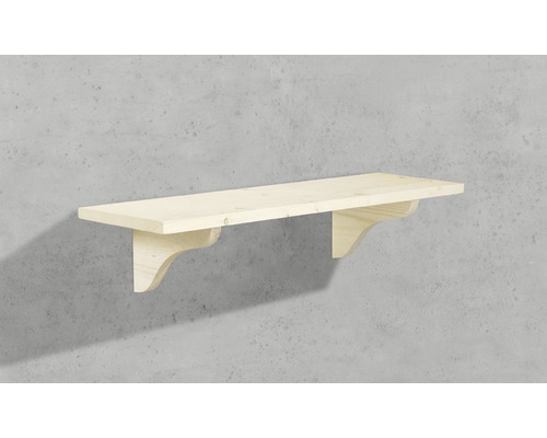 Holzregal mit Regalträgern an einer Wand