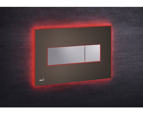Alca Logo. Betätigungsplatte mit zwei Tasten und roter LED-Hintergrundbeleuchtung.