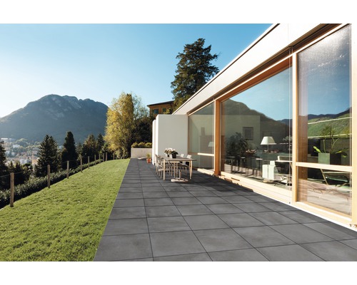 FLAIRSTONE Feinsteinzeug Terrassenplatte betonanthrazit rektifizierte Kante 120 cm x 60 cm x 2 cm