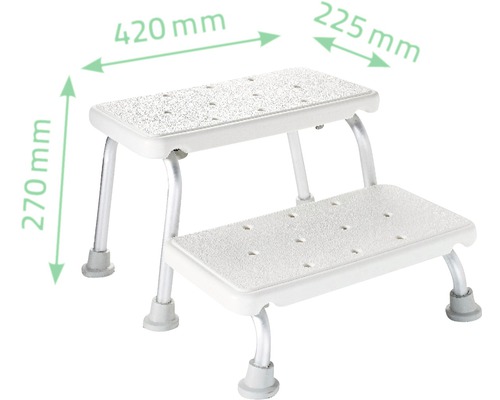 Badhocker mit zwei Stufen und Maßangaben