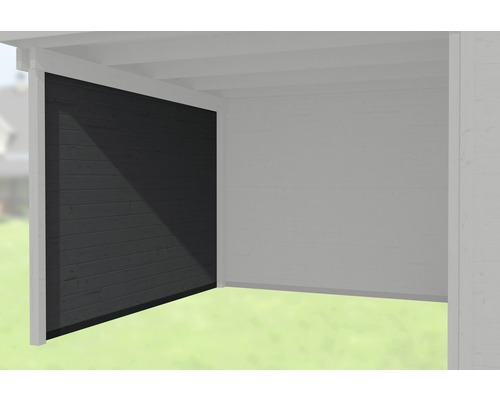 Seitenwand weka 21 mm für Haustyp 126 295 cm anthrazit Ansicht eines Holzunterstandes mit Seitenwand