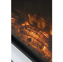 Nahaufnahme eines elektrischen Kamins mit Holzscheitimitat und Flammeneffekt