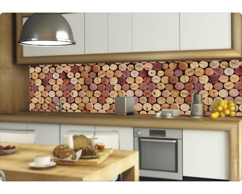 Küchenszene mit Küchenrückwand mit Korkenmuster