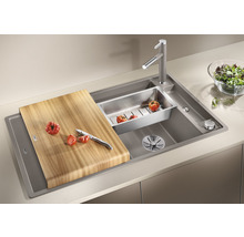 Spüle Blanco Axia III 5 S 510x915 mm mit Esche-Compound-Brückenschneidbrett felsgrau