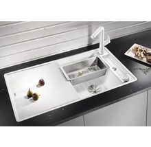 Flächenbündige Spüle Blanco Axia III 5 S-F 500x905 mm mit Esche-Compound-Brückenschneidbrett felsgrau