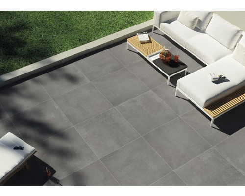 FLAIRSTONE Feinsteinzeug Terrassenplatte Modern Dark rektifizierte Kante 90 cm x 90 cm x 2 cm