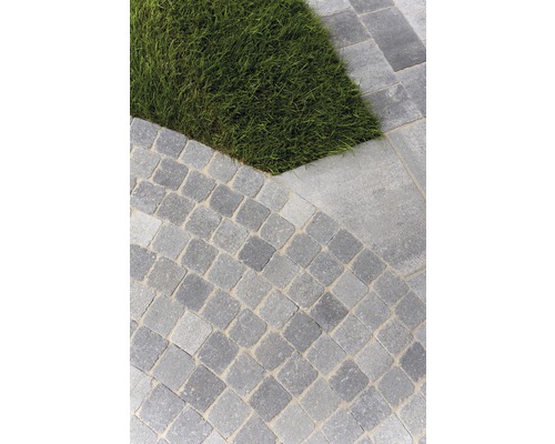 Gartenweg mit Rasen und Pflastersteinen