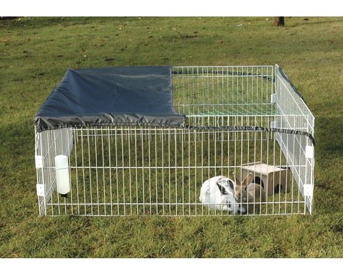 Freilaufgehege für Kleintiere mit Abdeckung, Trinkflasche und Unterstand