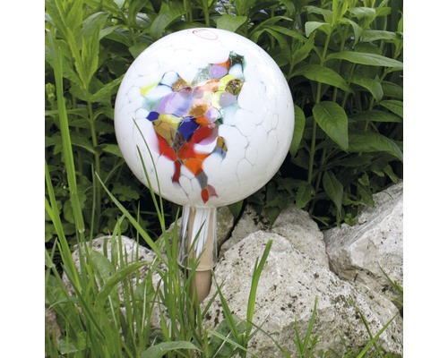 Dekorative Gartenkugel aus Glas mit Stab