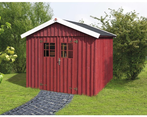 Gartenhaus weka Öland inkl. Fußboden 240 x 246 cm schwedischrot Holzgartenhaus mit zwei Fenstern und einer Tür im Garten