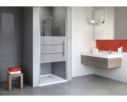 Drehtür für Nische Schulte Alexa Style 2.0 900x1920 mm Dekorglas Depoli alunatur Modernes Badezimmer mit Duschkabine, Waschtisch und Spiegel