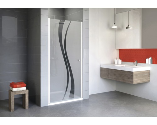 Drehtür für Nische Schulte Alexa Style 2.0 900x1920 mm Dekorglas Liane weiß Badezimmer mit Dusche und Waschbeckenunterschrank