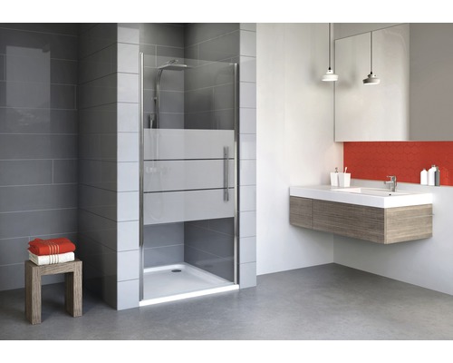 Drehtür für Nische Schulte Alexa Style 2.0 900x1920 mm Dekorglas Depoli chromoptik Badezimmer mit Duschkabine, Waschbeckenunterschrank und Ablage