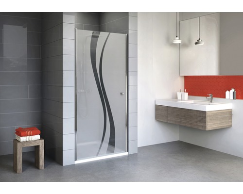 Drehtür für Nische Schulte Alexa Style 2.0 900x1920 mm Dekorglas Liane chromoptik Modernes Badezimmer mit Dusche, Waschtisch und Spiegel