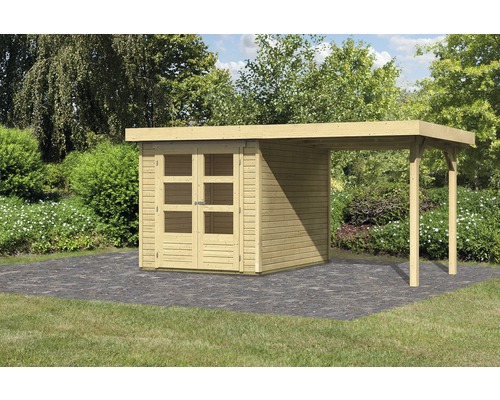 Gartenhaus Karibu Kodiak 2 inkl. Anbaudach 2,2 m 433 x 217 cm natur