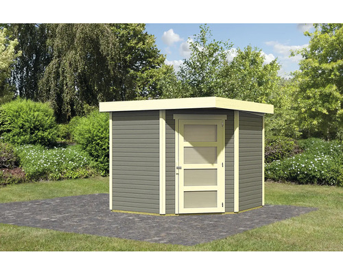 Gartenhaus aus Holz mit Tür im Garten