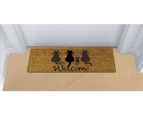 Fußmatte aus Kokosfaser mit Katzenmotiv und Willkommensgruß