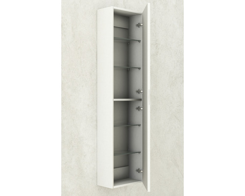 Offener, schmaler Badezimmerschrank mit Glasböden