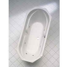 Eckbadewanne mit Whirlpoolfunktion auf Fliesenboden