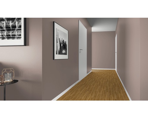 Flur mit Laminatboden, Wandfarbe und zwei gerahmten Bildern