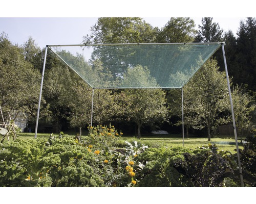 Gemüsegarten mit Schutznetz auf Rahmenkonstruktion