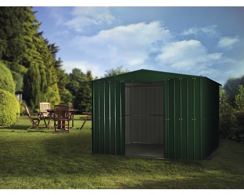 Metallgerätehaus GLOBEL Giebeldach 10x8 295x237 cm grün Metallgerätehaus GLOBEL Giebeldach 10x8 295x237 cm grün