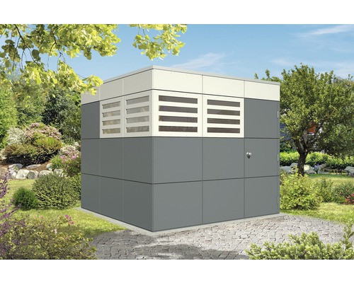 Gartenhaus SKAN HOLZ CrossCube Haus Perth 3 253x253 cm schiefergrau Gartenschrank aus Metall mit Belüftung im Außenbereich