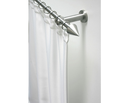 Gardinenstange aus Metall mit Vorhangringen und Endstück in Pfeilform