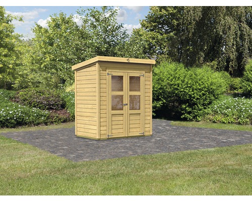 Gartenhaus Karibu Merseburg inkl. Unterkonstruktion 182 x 126 cm Gartenschrank aus Holz mit Doppeltür im Garten