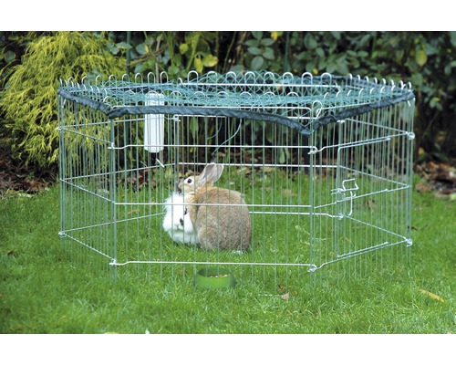 Freilaufgehege für Kleintiere mit zwei Kaninchen im Garten