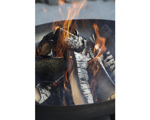 Brennholz in einer Feuerschale mit Flammen