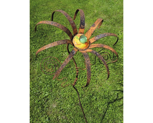 Dekorative Gartenstecker Blume aus Metall mit Glaskugel