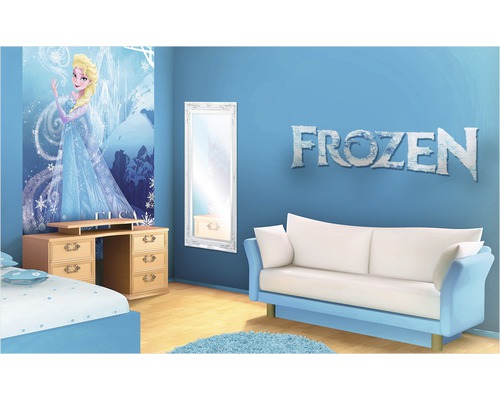 Zimmer mit Frozen-Motiven, einschließlich Wandbild, Schreibtisch und Sofa