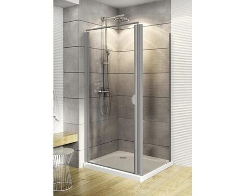 Drehtür mit Seitenwand Schulte ExpressPlus Sunny 800x800x1800 mm Echtglas Klar hell aluminium