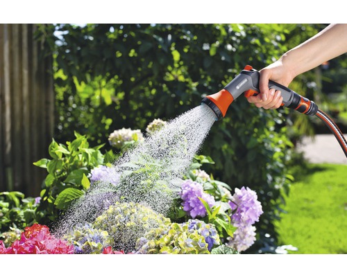 Gartenbewässerung mit einer Handbrause an einem Gartenschlauch