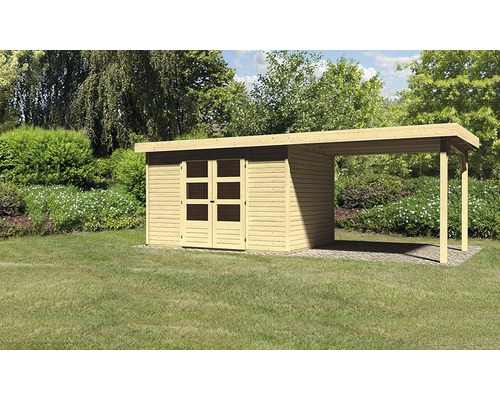 Gartenhaus Karibu Kodiak 4 mit Schleppdach 2,75 m 609 x 238 cm natur