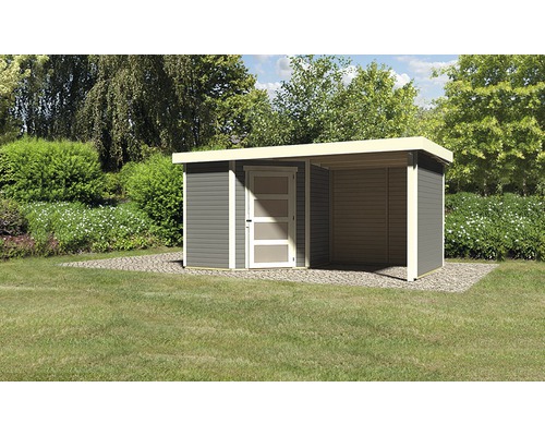 Gartenhaus Karibu Anvik 3 inkl. Anbaudach 2,4 m, Rück- und Seitenwand 433x217 cm terragrau