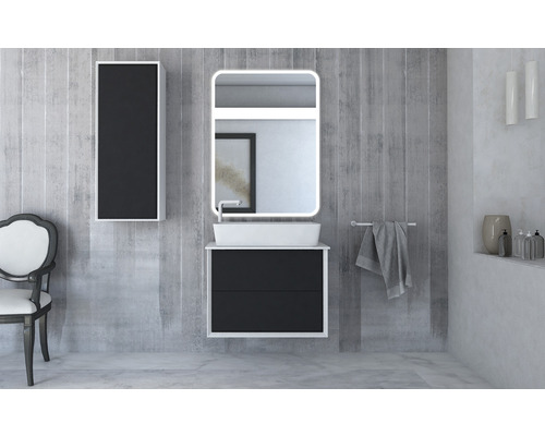 Modernes Badezimmer mit Waschtisch, Spiegelschrank und Hochschrank