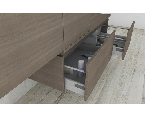 Waschtischunterschrank mit offenen Schubladen zur Badezimmeraufbewahrung